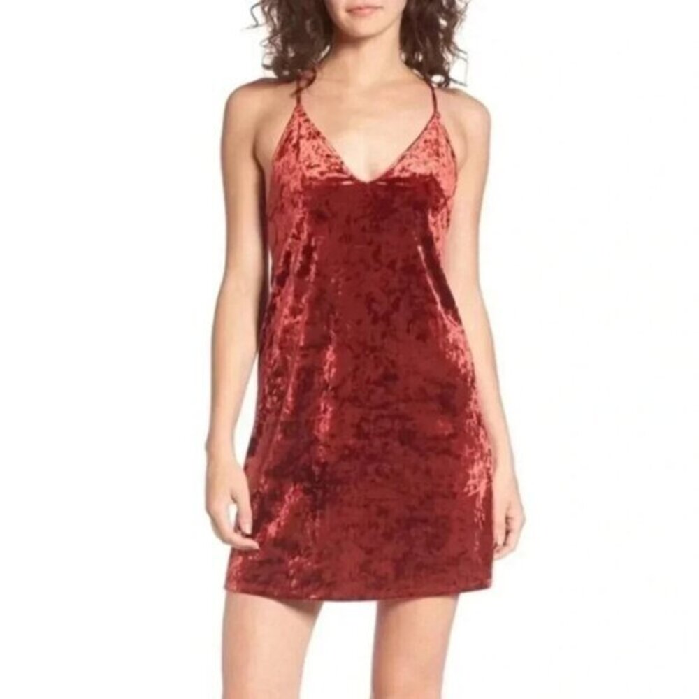 Revolve Women's Mini Slip Dress Velvet Red Small Whimsigoth Boho Festival